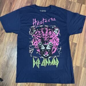 NWOT Men’s L Def Leppard Hysteria Album Cover Black Graphic Print Band T-Shirt